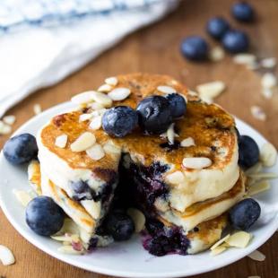 Extra Fluffy Blueberry Almond Pancakes